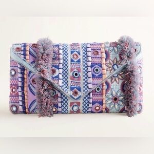 Chico's Mosaic Print Bead Embellished Clutch Snap Button Envelope Bag